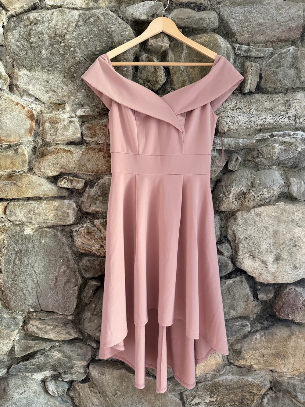 Off-the-Shoulder Pink High-Low Dress